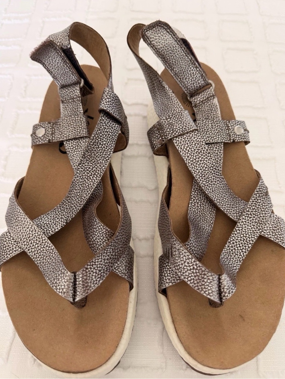 OTBT Women's Springer Pewter Platform Genuine Leather Strappy Sandals EUC Sz 7
